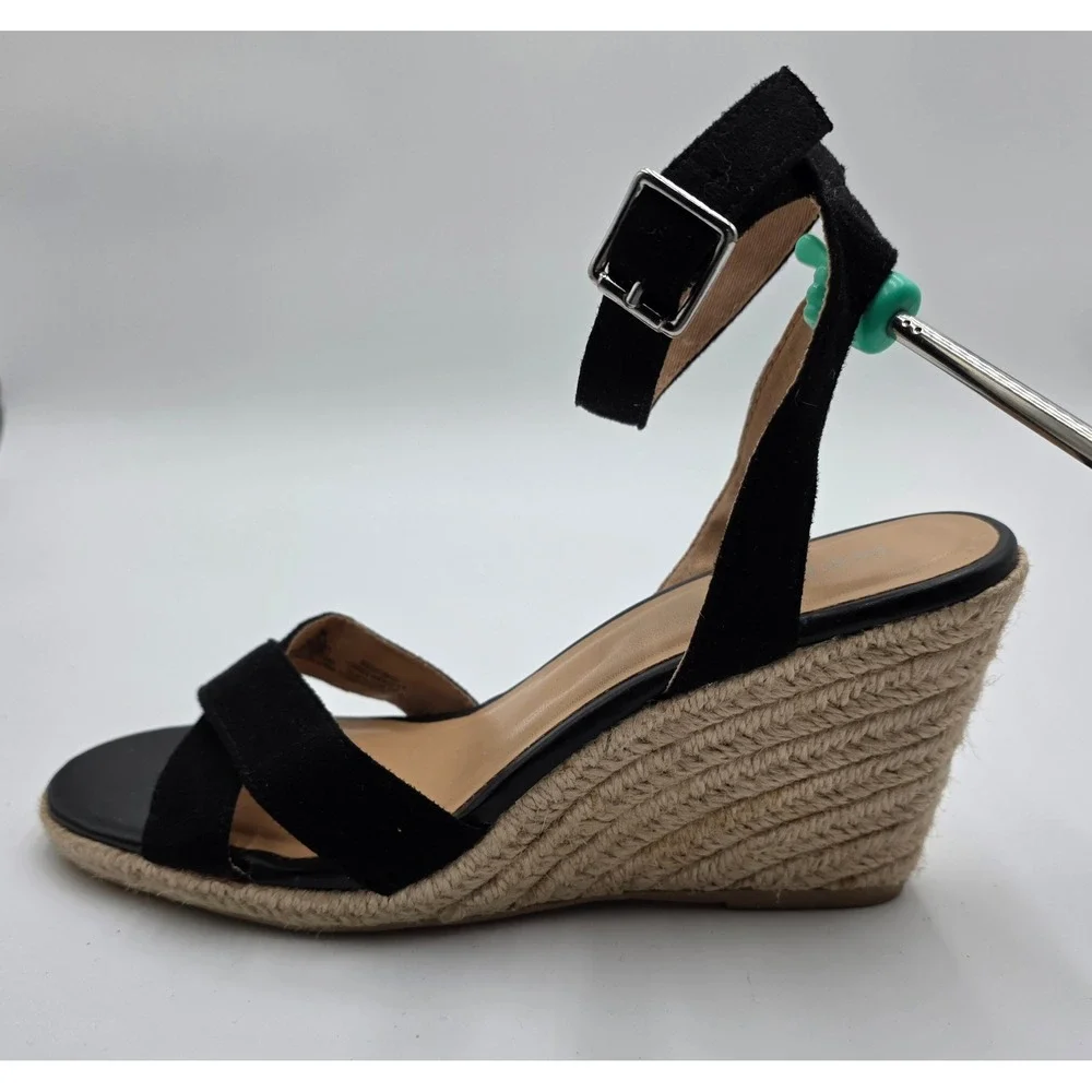 Old Navy Black Suede Espadrille Wedge Sandals Ankle Strap Women‎ Size 9.5